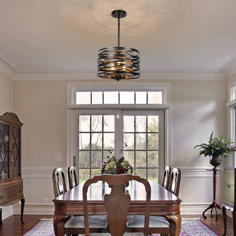 12.6 Inch Farmhouse Chandelier For Dining Room With Three Light Industrial Metal Hanging Light Fixture Rustic Drum Pendant