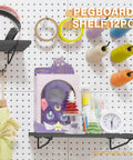 Heavy Duty Black Pegboard Shelf Holders For Thin Metal Walls Four Pack Storage Rack Eight By Sixteen Inch Display Hooks Tough As Nails Garage Organization System Is A Real Winner with assorted craft items.