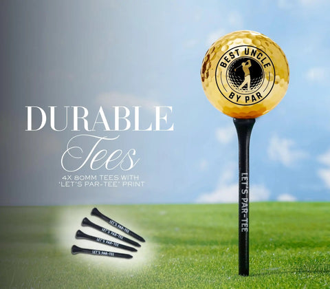 Uncle Golf Gift Bundle For The Golfer In Your Life Personalized Monogram And Gold Foil Detail Dope 20oz Matte Black Tumbler Plus Luxe Accessories Perfect Birthday Or Christmas Gift For Uncle Cool Golf Gear, gold golf ball on tee labeled 'Best Uncle by Par', set of tees on grass