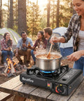 Dual Fuel Portable Camping Stove For Butane Or Propane Includes Adapter And Carrying Case No Fuss Single Burner For Outdoor Cooking