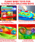 Two In One Rolling Ball And Car Ramp Race Track For Toddlers With Sensor Lights And Light Up Balls And Mini Cars shown in use.