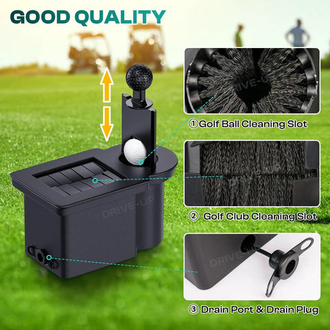 Heavy Duty Golf Cart Ball Washer And Club Head Cleaner Kit rear mount with cleaning slots for balls and clubs.