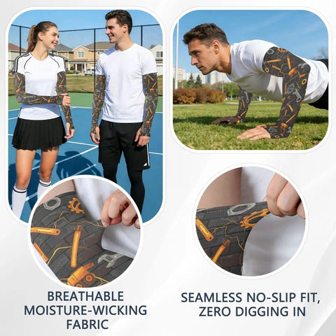 Cooling Arm Sleeves With Upf Fifty Plus Uv Blocking And Breathable Moisture Wicking Material For Running Cycling And Yard Work Flexible Compression Guards That Keep You Fresh On The Daily Grind worn by athletes, showing breathable fabric and seamless fit.