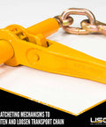 2 Pack Heavy Duty Ratchet Load Binders for 3/8 to 1/2 Inch Grade 70 Chain, 12,000 Lbs Working Load Limit close-up