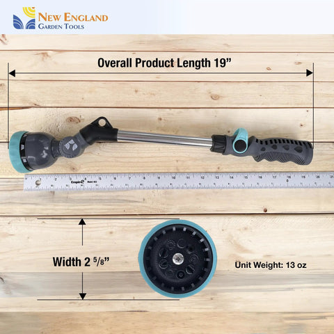 18 Inch Heavy Duty Metal Watering Wand With Nine Spray Patterns, Flexible 180 Degree Head, Thumb Flow Control, Ruler Measured