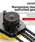 Heavy Duty 1 Ton Electric Chain Hoist, 2200 LBS Beast Mode Lifter gear detail showcasing manganese steel and chain.