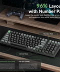 Slick Wireless Mechanical Keyboard With Numeric Keypad Featuring 8000Hz Polling Rate And Rock Solid Pbt Keycaps, showing a 96% layout.