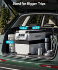 Solid Forty Eight Quart 12 Volt Compressor Portable Fridge And Freezer For Your Ride with dimensions in vehicle trunk.