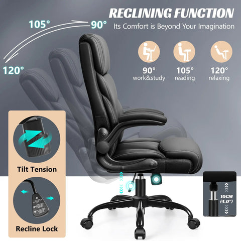 Ergonomic Big And Tall Office Chair With Breathable Leather All Day Comfort Boss Level Back Support Adjustable Flip Up Armrests