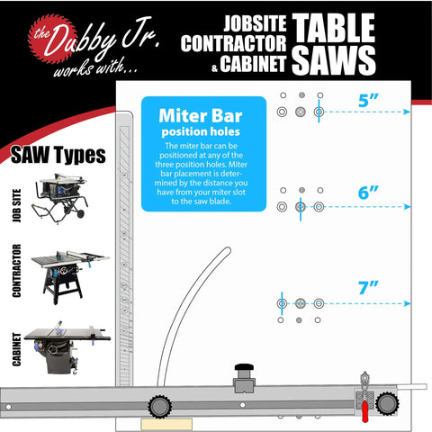 Rock Solid Left And Right Side Cutoff Sled Combo Pack For Table Saw showing miter bar position holes for accurate adjustments.