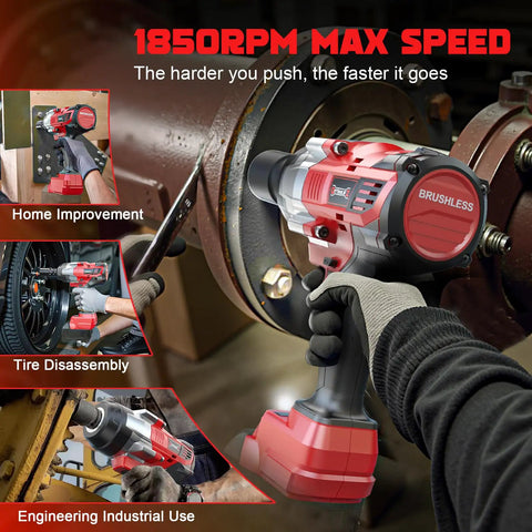Person using Cordless 1/2 Inch Impact Wrench Beefy 1700 Ft Lbs Torque, 4 Modes and LED Light in automotive and industrial settings