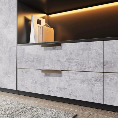 Textured Cement Countertop Contact Paper Peel And Stick Grey Concrete Vinyl Film on cabinet draws in modern room