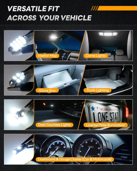Loaded 48 Piece LED Interior Car Lights Kit versatility map dome glove box trunk license dashboard shown