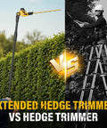 Comparison of Beast Cordless 18 Inch 20V Pole Hedge Trimmer With 16 Foot Reach and Extension Pole versus traditional hedge trimmer