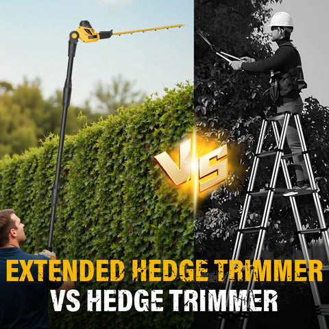 Comparison of Beast Cordless 18 Inch 20V Pole Hedge Trimmer With 16 Foot Reach and Extension Pole versus traditional hedge trimmer