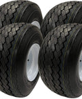 Four Pack 8 Inch White Golf Cart Wheels And 18X8.5-8 4 Ply Sawtooth Tires Set Fits Club Car Ez-Go Yamaha With 4 Lug On 4 Inch Bolt Pattern