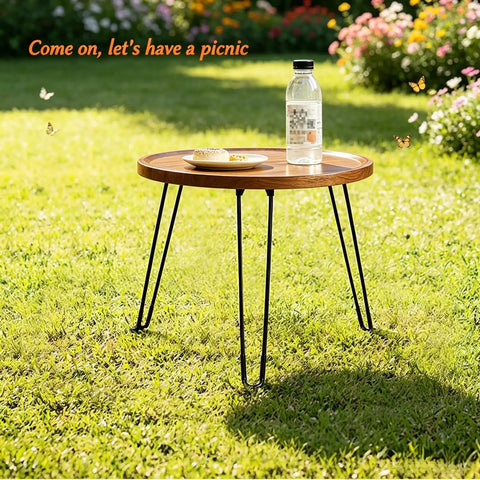 Built Different 16.5 Inch Folding Hairpin Table Legs Set Of 3 Solid Steel Frame Sleek Black Finish Non Slip Floor Caps in a garden setting.