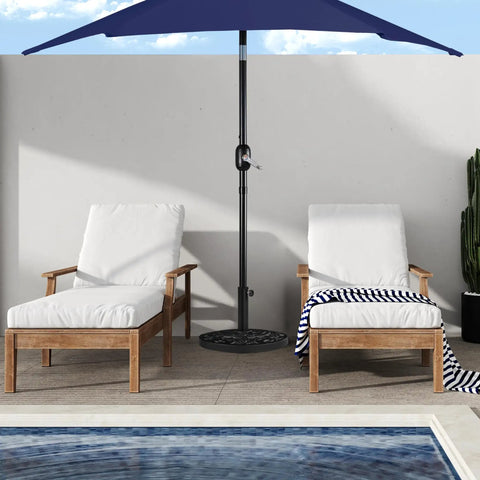 Heavy Duty Half Round Umbrella Base Stand For Patio Umbrellas Resin Outdoor All Weather Base Rock Solid Stability visible in patio setup