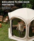 10x10 Ft Pop Up Screen House Tent With Mesh Doors Portable Instant Screen Room Gazebo UV Shield Silver Coated Mesh Easy Setup For Patio Backyard Deck Camping Outdoor Comes With Carry Bag Beige, installed on grass with visible mesh doors and surrounding outdoor furniture.