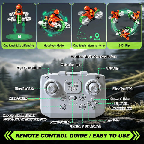 Remote control guide for Ground And Air RC Motorbike Toy For Kids And Adults 2 In 1 Remote Control Vehicle with LED Lights