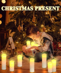 Child surrounded by Flameless LED Pillar Candles Set Of 12 Battery Operated With Remote And Timer Real Wax Look No Mess Easy