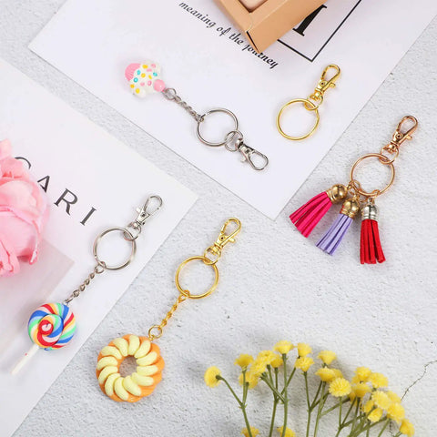 Heavy Duty 100 Piece Swivel Clasp Kit With Snap Hooks And Keychain Rings For Jewelry Making, featuring colorful accessories and keychains.