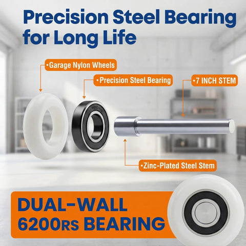 10 Pack 7 Inch Stem 2 Inch Sealed Nylon Garage Door Rollers Ultra Quiet Long Lasting High Load Uses 6200 Double Seals