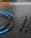 Grab This Fireproof Heat Shrink Tubing Kit With Glue Lined Sealing For Marine Wire Wraps 4 To 1 Shrink Ratio In Black Featuring 1000 Pieces And Seven Sizes IP67 waterproof insulation on blue cables