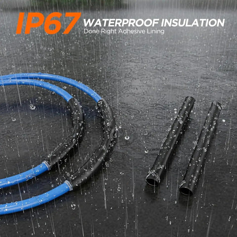 Grab This Fireproof Heat Shrink Tubing Kit With Glue Lined Sealing For Marine Wire Wraps 4 To 1 Shrink Ratio In Black Featuring 1000 Pieces And Seven Sizes IP67 waterproof insulation on blue cables