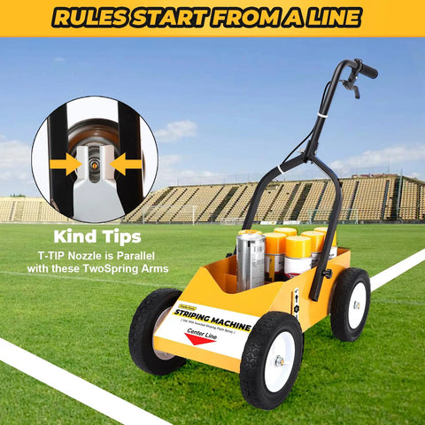 High Performance Parking Lot Line Striper For Inverted Spray Paint With 8 Inch Heavy Duty Wheels on field