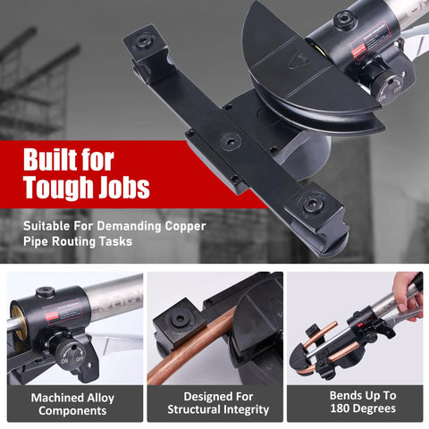 Rgvoc Hydraulic Tubing Bender Kit For 1/4 To 7/8 Inch Copper And Brass Pipe With 180 Degree Bend Tool showing machined alloy components.