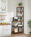 Heavy Duty Six Tier Industrial Corner Shelf With Swap Out Wood And Steel Mesh Boards Plus Work Surface Kicks Up Storage In Tight Quarters Perfect For Clean Setups In Apartments Or Home Offices Rustic Tone in a kitchen.
