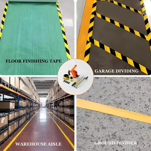 Slick Manual Floor Masking Tape Applicator For Warehouse Aisle Marking And Safe Zone Layout with floor tape in use.