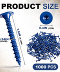 Heavy Duty Blue Ceramic Wood Screws For Backer Board And Cement Tile, A Hella Solid 1000 Pack Of 1-5/8 Inch Fasteners showcasing size and details.