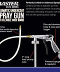 Heavy Duty Pneumatic Undercoating Spray Gun With Precision Regulator And 22 Inch Flexible Extension Wand showing die-cast aluminum body and trigger.