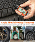 Digital Tire Tread Depth Gauge With Large LCD Display Inches Millimeters And Fraction Conversion in use on car tire