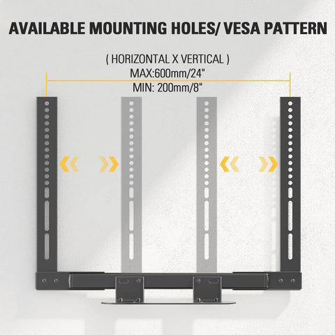 Low Profile Soundbar Mount For Sonos Beam With No Fuss Easy Access Design, Sliding Block Extension Arm, Fits TVs Up To 600x400mm, Aluminum Bracket Holds Up To 13 Lbs, Keeps Soundbar Under Your TV For Rich Immersive Audio; VESA 600x400mm mount view