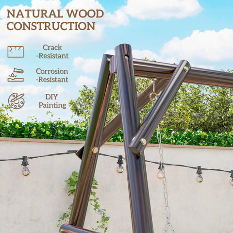 Heavy Duty A-Frame Porch Swing Stand For Outdoor Use Free-Standing Wooden Swing Frame With 660 Lb Capacity, close-up of wood construction detail.