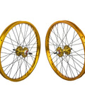 DW1.1 20 Inch BMX Wheelset With Gold Anodized Finish, Sealed MX1100 Hubs, DT Spokes, 24mm Inner Rim, 406X24, Built For Modern BMX And Wheelie Bikes And Everyday Cruising