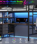 Solid Twin Loft Bed Setup With L Shaped Desk And Warm LED Lights, heavy duty metal frame, workspace with RGB lights.