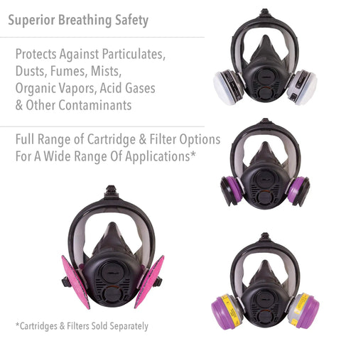 Four Full Face Respirator RU6500 Series with 5 Point Head Strap Large Size Convertible to Front or Side Mount SAR and PAPR