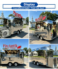 Fresh Mirror Finish Food Truck Rigged Out As A Flexible Mobile Catering Trailer With Heavy Duty Axles Ready To Roll Profitably Sweet Street Kitchen For Sale viewed from front side and back angles with polished stainless body.
