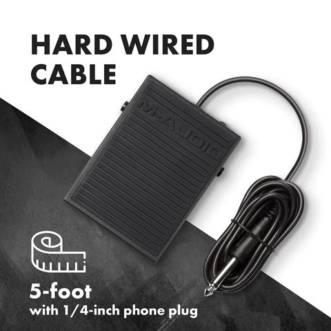 Universal Sustain Pedal For MIDI Keyboards And Digital Pianos With Polarity Switch featuring hard-wired 5ft cable