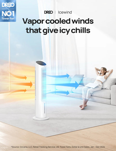 Evaporative Swamp Cooler With Bladeless Standing Fan And Removable Water Tank, Pairs Ice Packs And Fast Remote For That No Sweat Summer Chill, Four Speed Settings And Seven Hour Timer Best For Bedroom Or Office White