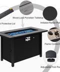 45 Inch Propane Fire Table With 50000 BTU Fire Pit, Glass Wind Guard And Rain Cover, 3 In 1 Outdoor Table, Wood Look Porcelain Top