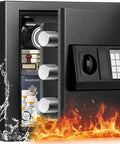 Home Fireproof Safe With Alarm System For 1700 F Protection Up To 35 Minutes, Wall Mounted Money Safe open with contents inside.