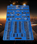 Super Cool Shipenophy 110 Piece Metric Tap And Die Kit With Carbon Steel Tools Covering M2 To Big Sizes Plus Wrench For Serious DIY Repairs in blue case