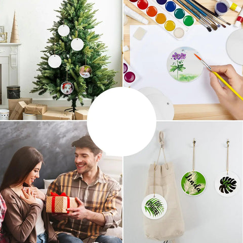 Decorated and blank 40 Pieces Sublimation Ceramic Ornaments Blanks With Holes 2.95 Inch Round White Porcelain Discs for crafts and decor