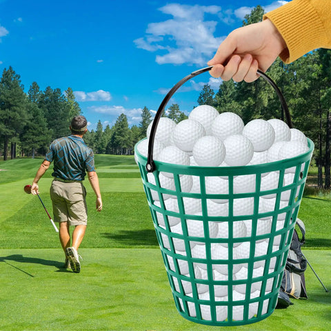 Two Pack Golf Ball Basket With Handle Made From Durable ABS Non Rolling Flat Sided Ball Holder for Practice on golf course