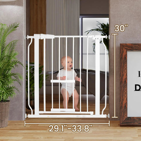 Walk Through Safety Gate For Doorways And Stairs With Auto Close And Hold Open, Pressure Mount No Screws Needed, fits opening.
